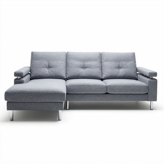 Sofa narożna z szarym materiałem 220 x 90 x 85cm z metalowymi nóżkami